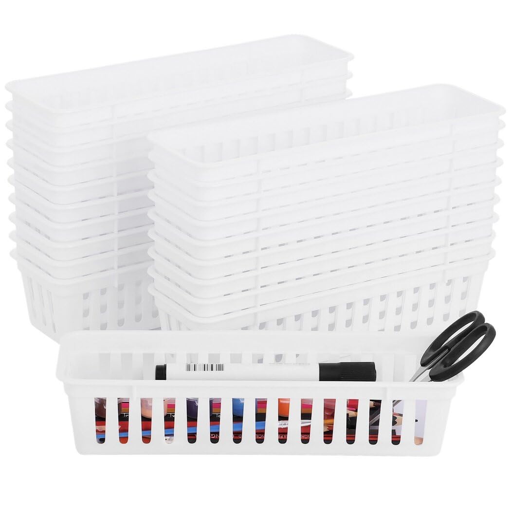 Lnrueg 20 PCS Classroom Storage Baskets, 10.2 x 3.1 x 2.4 inches,Plastic Classroom Pencil Organizers, Pencil and Pen Organizer Baskets, Durable PP Storage Trays for Home School Office Supplies