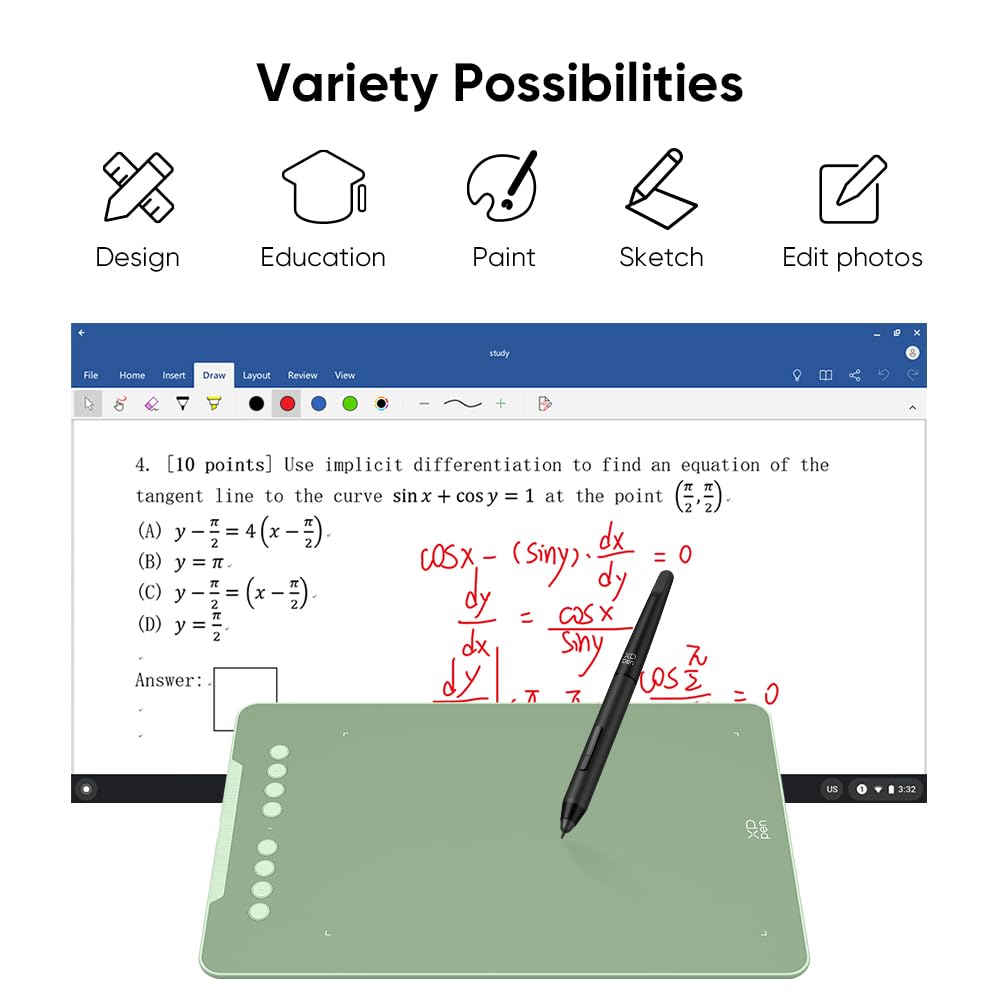 XPPen Deco 01 V3 10x6 Drawing Tablet | 16K Pressure Pen | Battery-Free Stylus | 8 Hotkeys | for OSU Gaming & Teaching | PC/Mac/Android/ChromeOS Compatible | Green