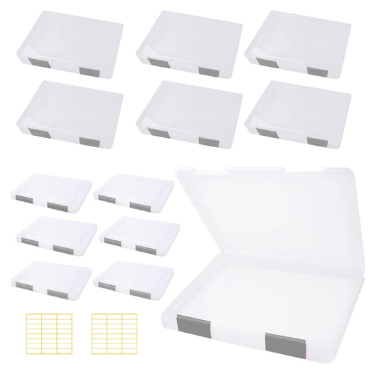 Olutacot 12 Pcs Clear A4 A5 File Box Document Plastic Storage Box with 48 Labels File Holder Organizer Paper Plastic Case Magazine Protector with Buckle Office School Supplies(Grey)