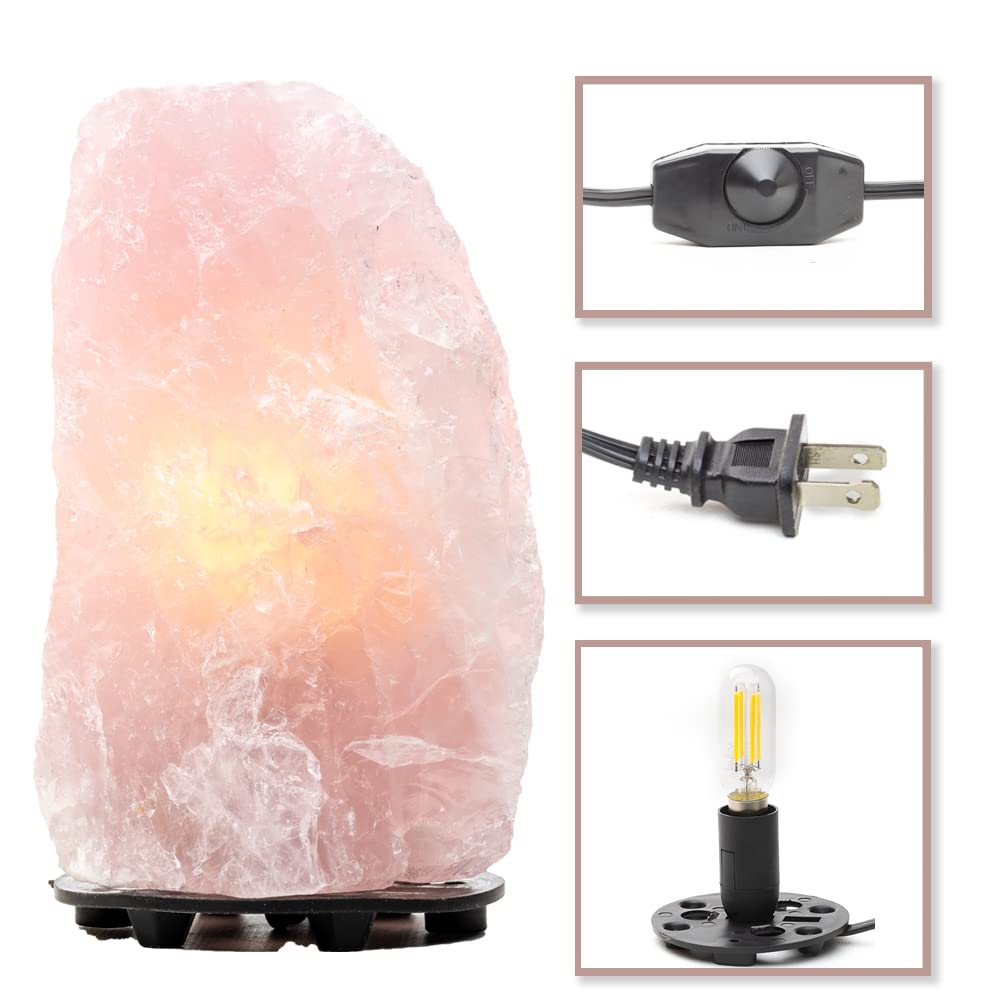 DesertUSA Rose Quartz Lamp Dimmable LED Light, Small, Wood Base, Crystal, Stone, Rose Quartz