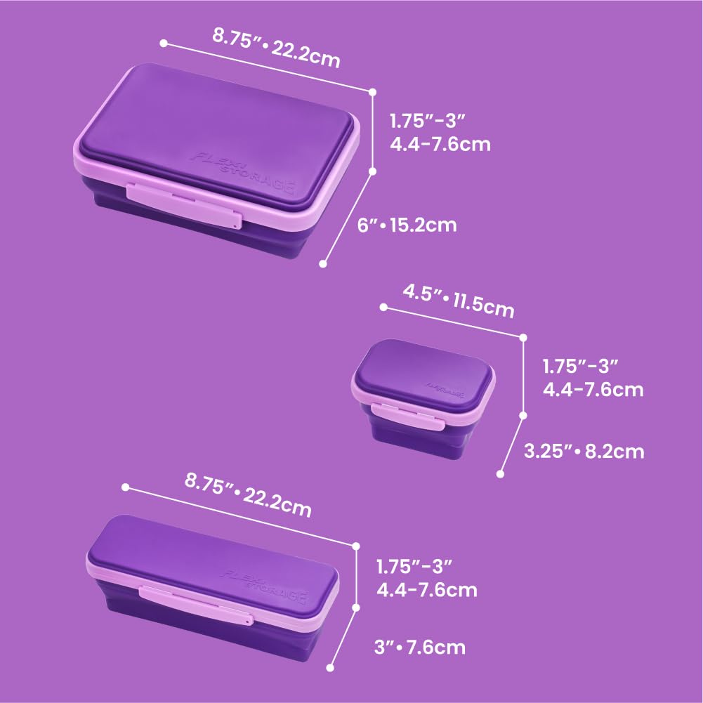 LockerMate by Bostitch Flexi Storage Box 4 Piece Kit, Collapsible Pencil Case Design for Craft and School Supplies, Purple