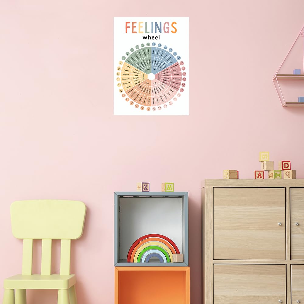 uoyien Feelings Wheel Emotions Poster Kids Feelings Emotions Chart Preschool Classroom Must Haves Canvas Wall Art Prints Calming Corner Classroom Decor Mental Health Therapy Posters 12x16in Unframed