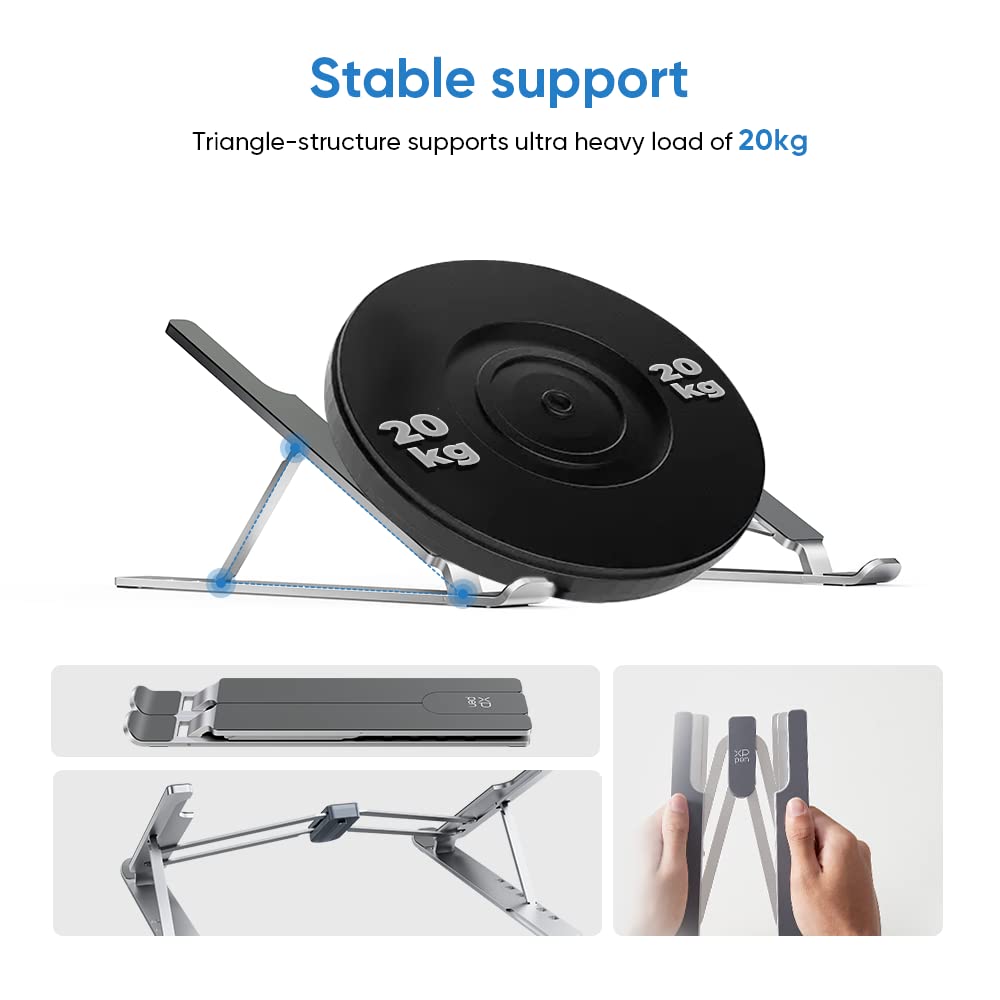 XPPen Drawing Tablet Stand for Desk,Silver Portable Holder for Graphics Tablet&Pen Display, Aluminum Computer Riser Compatible with 10 to 15.6 Inch Laptops and Drawing Tablets,Portable and Adjustable