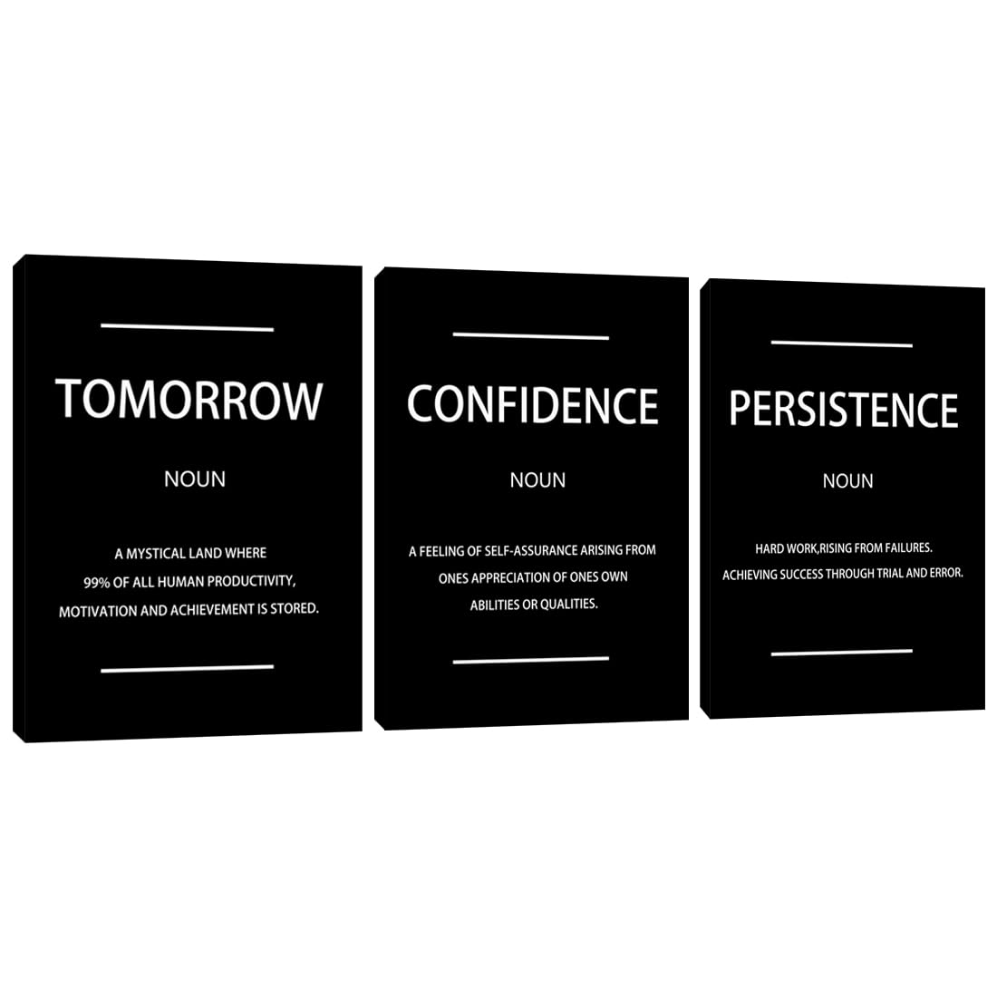 Motivational Black Wall Art Persistence Confidence Tomorrow Noun Inspirational Painting Wall Art 3 Pieces Canvas Print Office Decor Poster Framed Quotes Wall Art Office Decoration - 36" W x 16" H