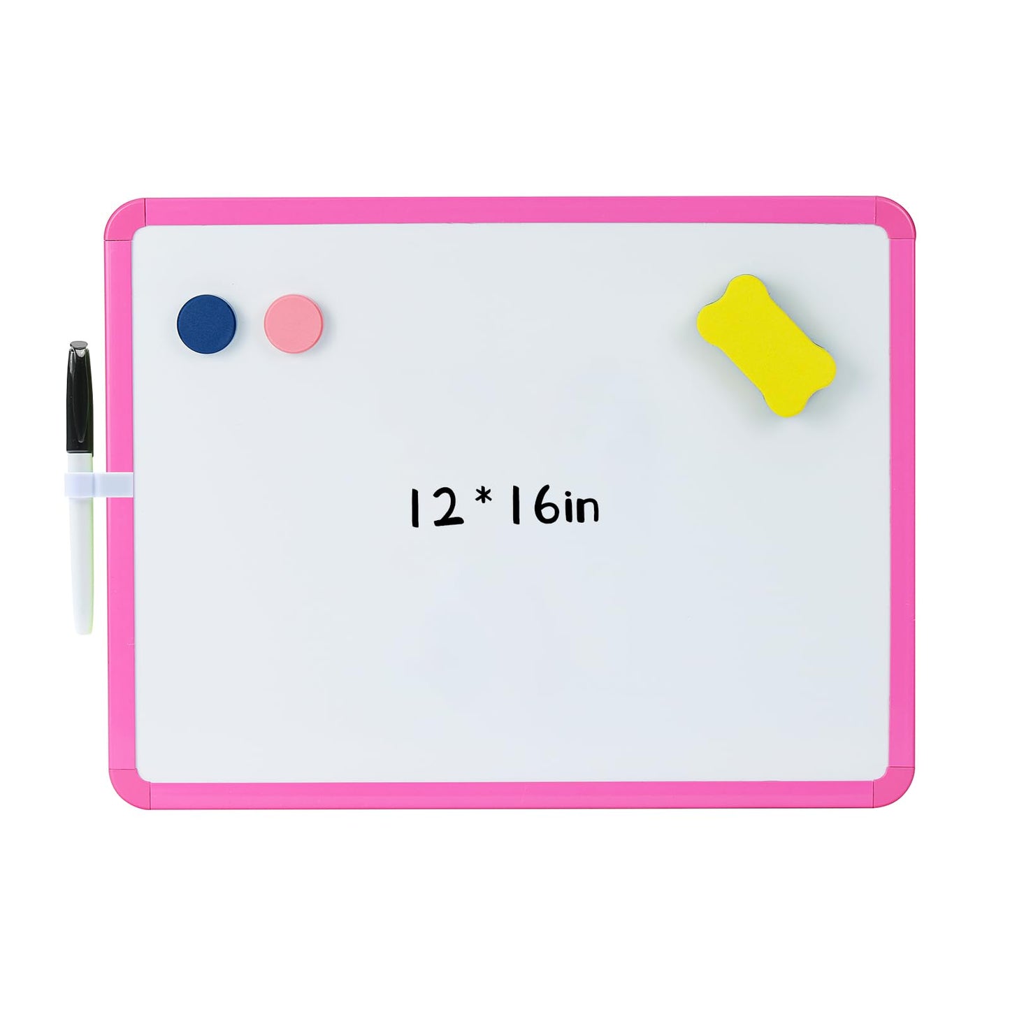 MXG Double Sided Pink Dry Erase Board, 12x16 Inch Small White Board with Marker, Magnets, Eraser, for Coaches, Students, Kitchen, Portable Mini Whiteboard for Fridge, Wall, Desk