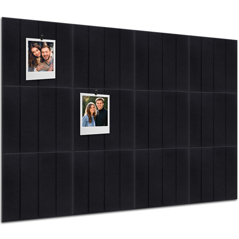 UNICRAFTALE 12 Pcs Black Felt Bulletin Board 12x12 Inch Self-Adhesive Felt Tiles Pin Board Squares for Home Office Classroom Display