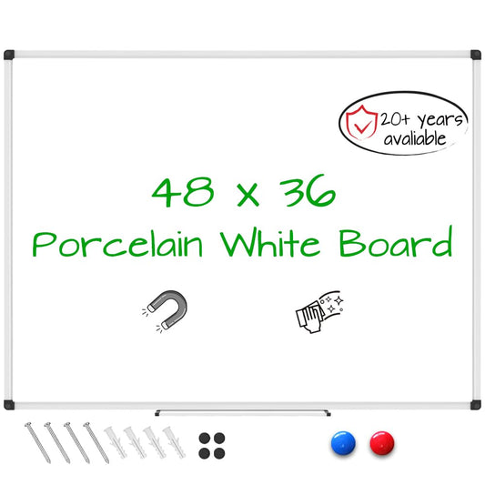 XBoard Porcelain Magnetic Dry Erase Board 48 x 36 Inch, Porcelain Whiteboard Aluminium Frame & Marker Tray