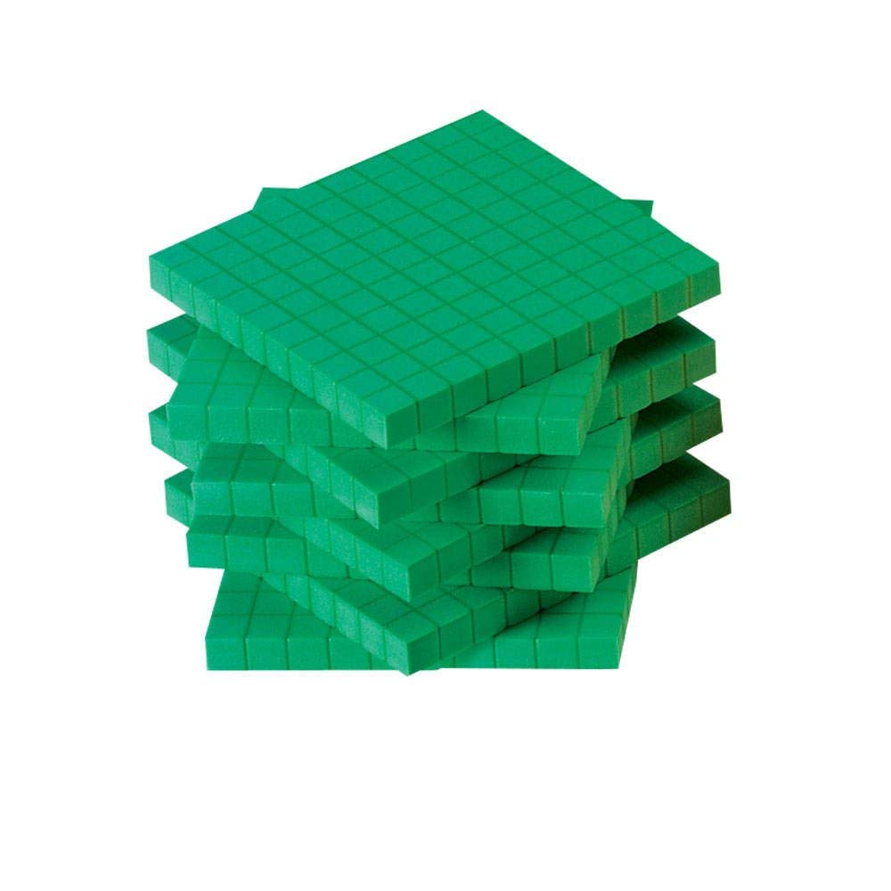 hand2mind Green Foam Base Ten Blocks, Flats Set, Place Value Blocks, Counting Cubes for Kids Math, Base 10 Math Manipulatives for Kids, Kindergarten Homeschool Supplies (Set of 10)