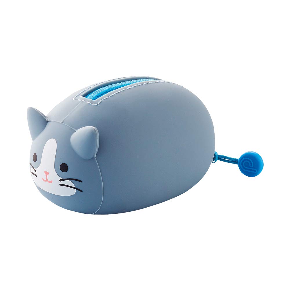 LIHIT LAB PuniLabo Mini Zipper Pouch, Horizontal, 2.2" x 2.7", Gray Cat (A7780-4)