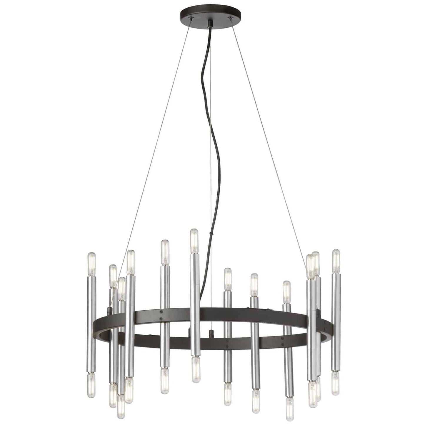Dainolite 24 Light Chandelier, Matte Black/Polished Chrome, Model DER-2424C-MB-PC, Metal Construction