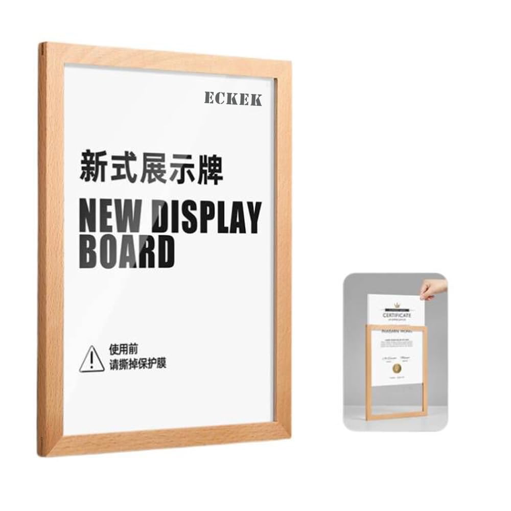 ECKEK Wall Mount Acrylic Sign Holder Self Adhesive Magnetic Display Frame Clear Document Frame for Office, Store, School, Home, Wall Picture Frame (Beech A3 297×420mm/11.69×16.54inches)