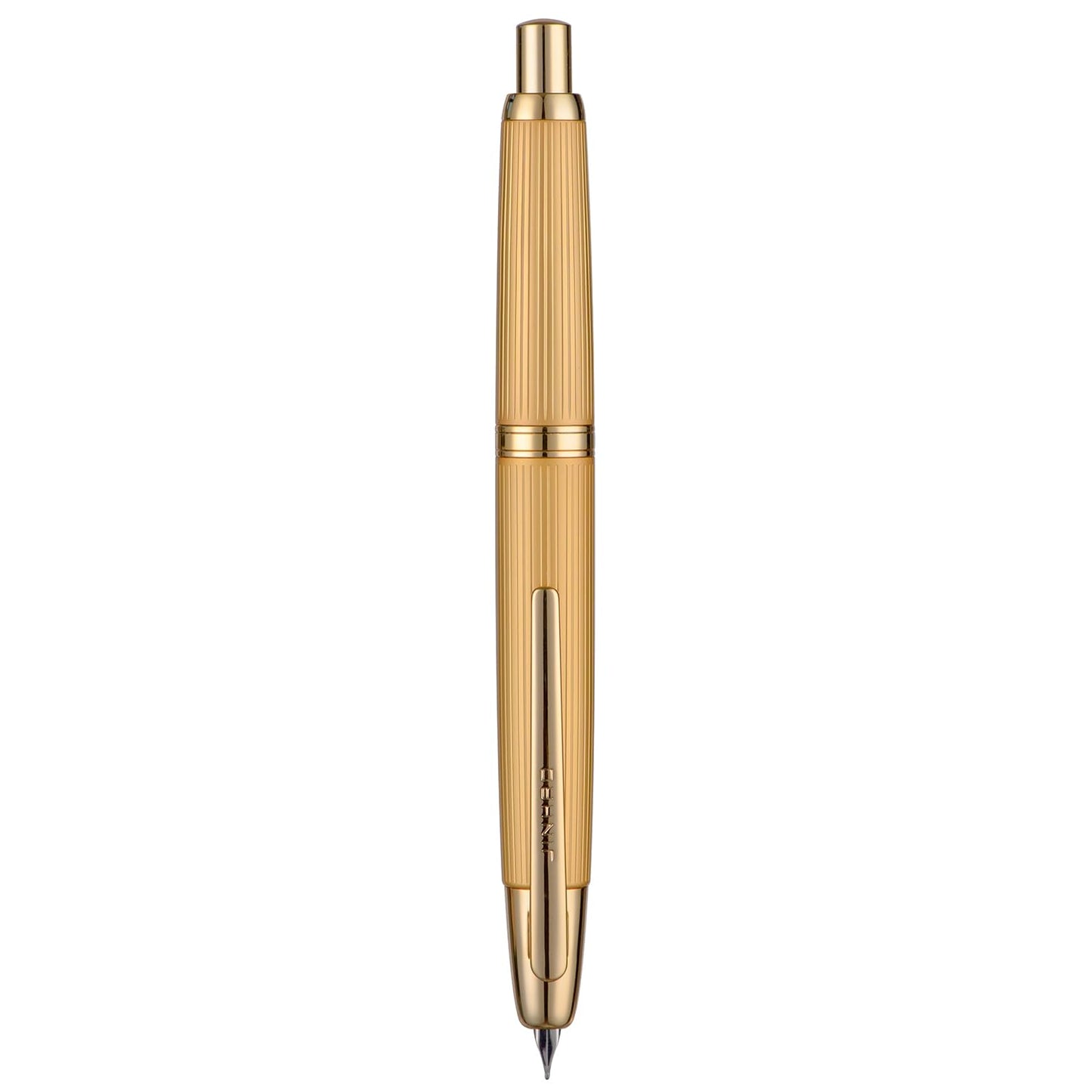 Jinhao 10 Press Fountain Pen with Box, Brushed Matt Gold Retractable Extra Fine Nib with Ink Converter Set (Golden Clip)