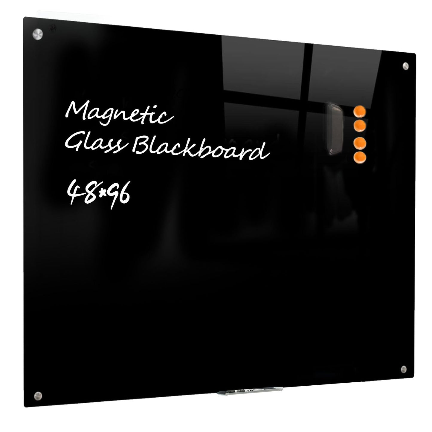 Magnetic Glass Dry Erase Board - Black Board 48 x 96 Inch Wall Mounted Glass Whiteboard, Large Frameless White Board for Wall Office, Home & School, Black
