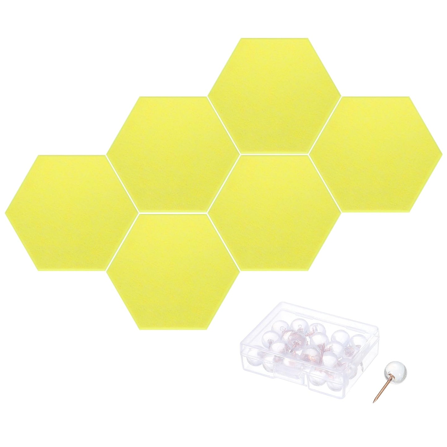 PATIKIL Felt Bulletin Board, 12"x10", 6 Packs Self Adhesive Hexagon Felt Tiles for Sound Proofing Wall Panels for Home Office Recording Studio,Game Room, Lemon Yellow