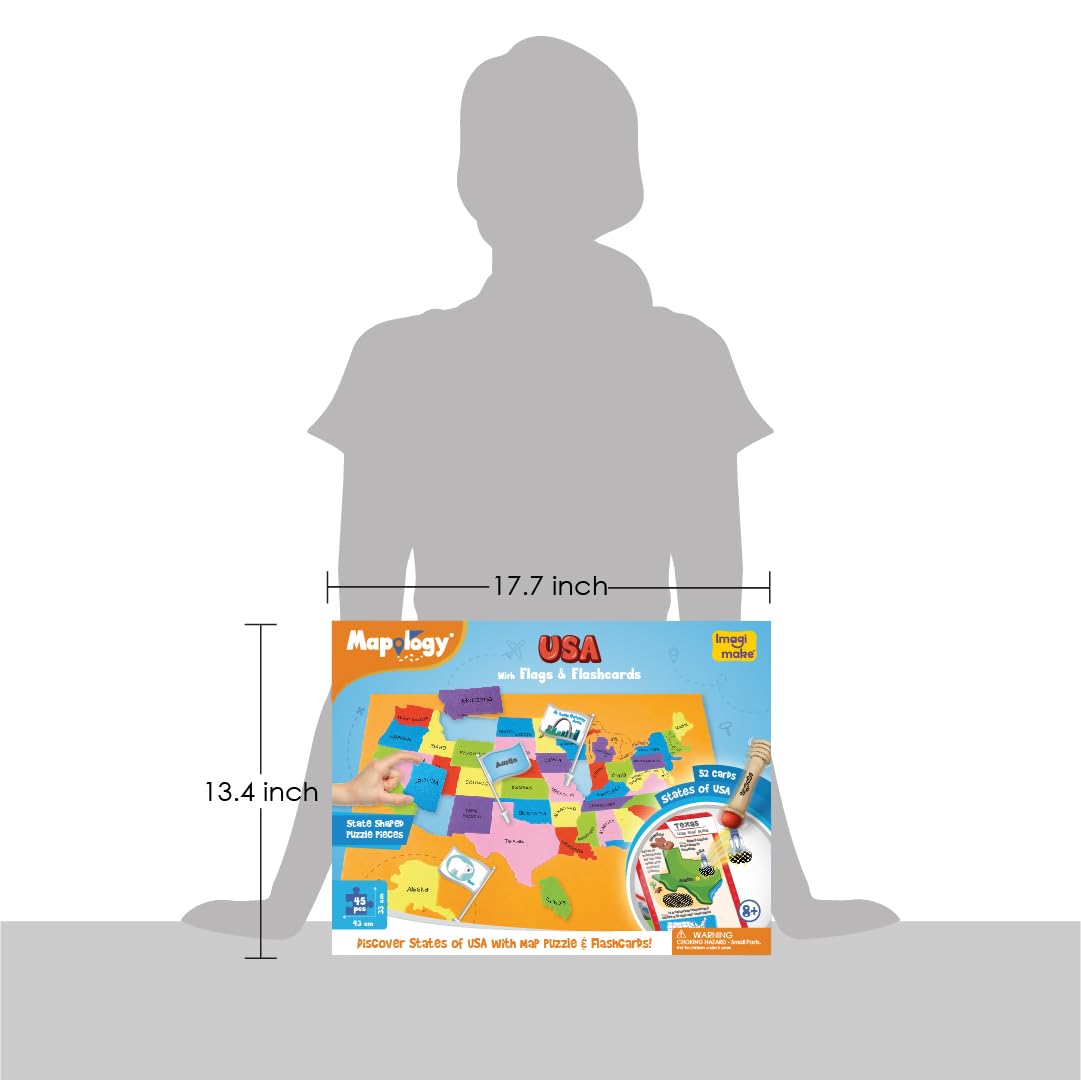Imagimake Mapology United States Flash Card Puzzle with Flags, Country- Capitals | Educational Toy for Kids Ages 8-12 | Learn Geography Puzzles for Kids Ages 12-16 | Birthday Gift for Boys & Girls