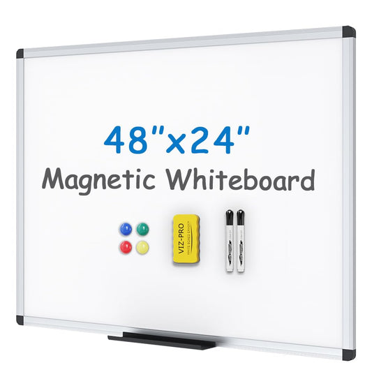 VIZ-PRO Magnetic Whiteboard/Dry Erase Board, 48 X 24 Inches, Includes 1 Eraser & 2 Markers & 4 Magnets