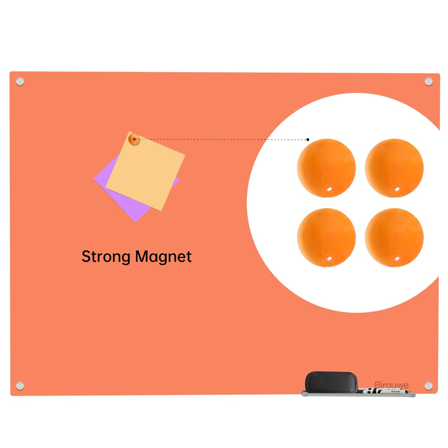 Magnetic Glass Dry Erase Board - White Board 48 x 36 Inch Wall Mounted Glass Whiteboard, Large Frameless Glass White Board for Wall Office, Home & School, Orange