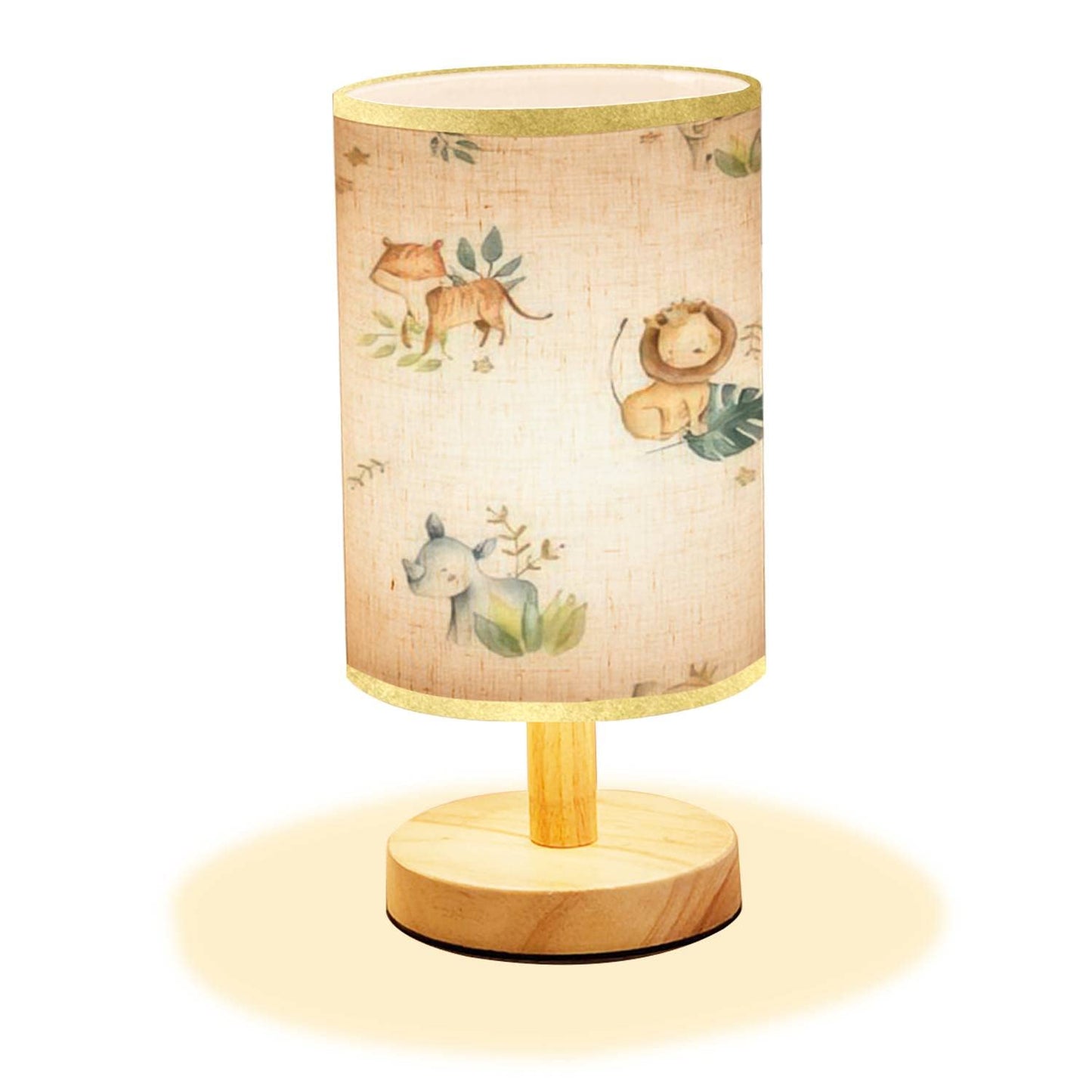 LOPYEIJFG Bedside Table Lamp, Wood Base, Flaxen Fabric Shade, 5.5x11inch, Cute Safari Animals Design