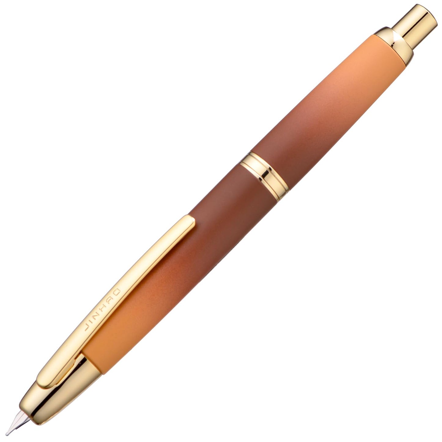 Jinhao 10 Press Fountain Pen with Box, Caramel Orange Gradient Retractable Extra Fine Nib with Ink Converter Set (Golden Clip)