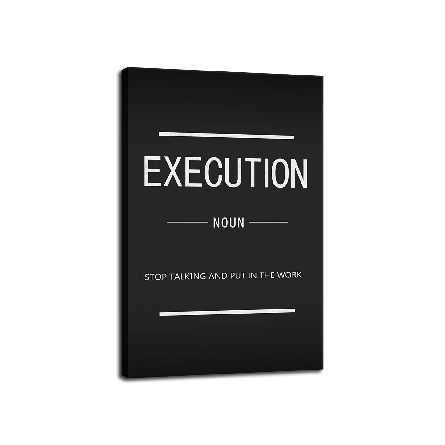 Inspirational Canvas Wall Art Execution Noun Printed Artwork Modern Inspirational Entrepreneur Quotation Poster Home Decor Living Room Office Stretching Frame Ready to Hang[12''W X 18''H]