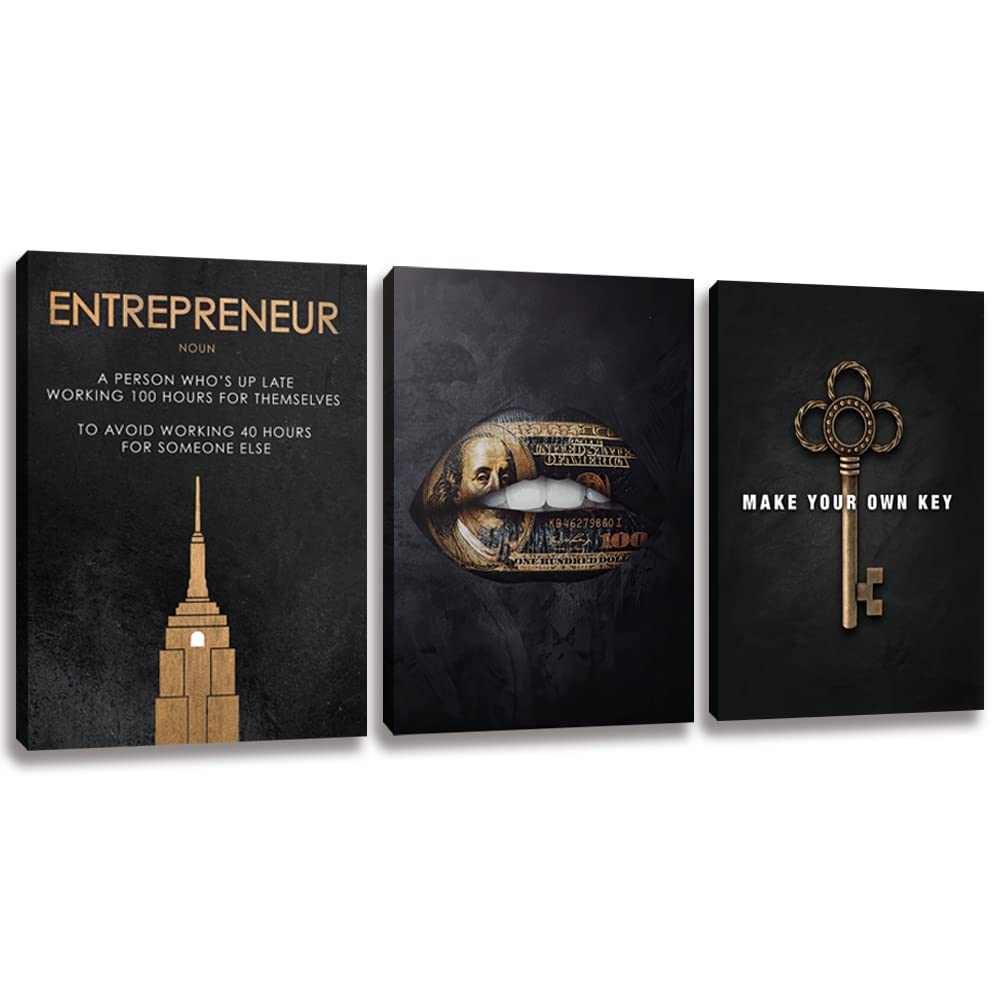 Halioyo Motivational Wall Art Canvas Prints, 3 Panel Entrepreneur Office Wall Art with Inspirational Quotes, Positive Saying Painting Posters for Living Room Bedroom(12x16inch), Ready to Hang