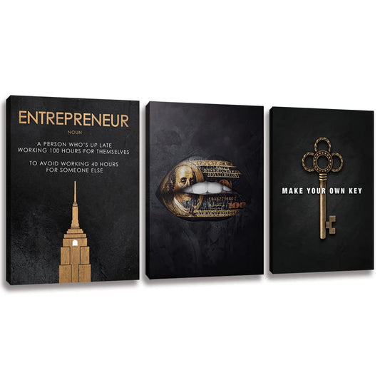 Halioyo Motivational Wall Art Canvas Prints, 3 Panel Entrepreneur Office Wall Art with Inspirational Quotes, Positive Saying Painting Posters for Living Room Bedroom(12x16inch), Ready to Hang