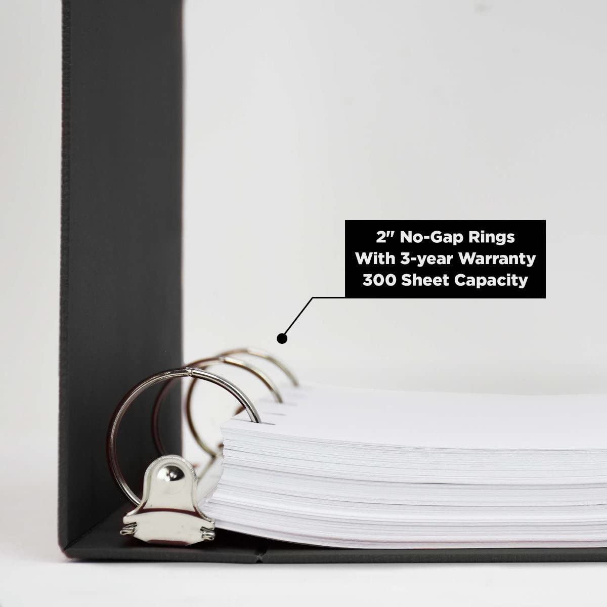 Carstens 2-Inch Heavy Duty 3-Ring Binder - Side Opening, Black, Durable Plastic, Precision No-Gap Rings, Waterproof Covers, No Pockets, Holds 300 Letter-Sized Sheets, BPA-Free, Made in USA (5829-3R)