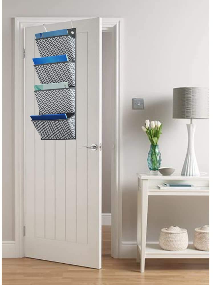 AUVCAS Hanging Wall File Organizer for Office - Over Door Wall Hanging Folder Holder & Classroom Pocket Document Organizer, Paper Mail Storage Rack with 4 Large Pockets,Gary