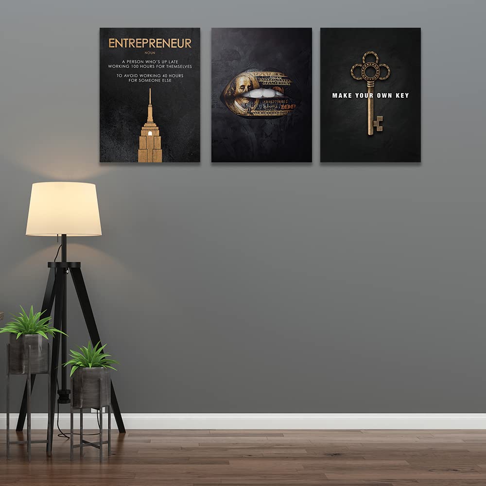 Halioyo Motivational Wall Art Canvas Prints, 3 Panel Entrepreneur Office Wall Art with Inspirational Quotes, Positive Saying Painting Posters for Living Room Bedroom(12x16inch), Ready to Hang