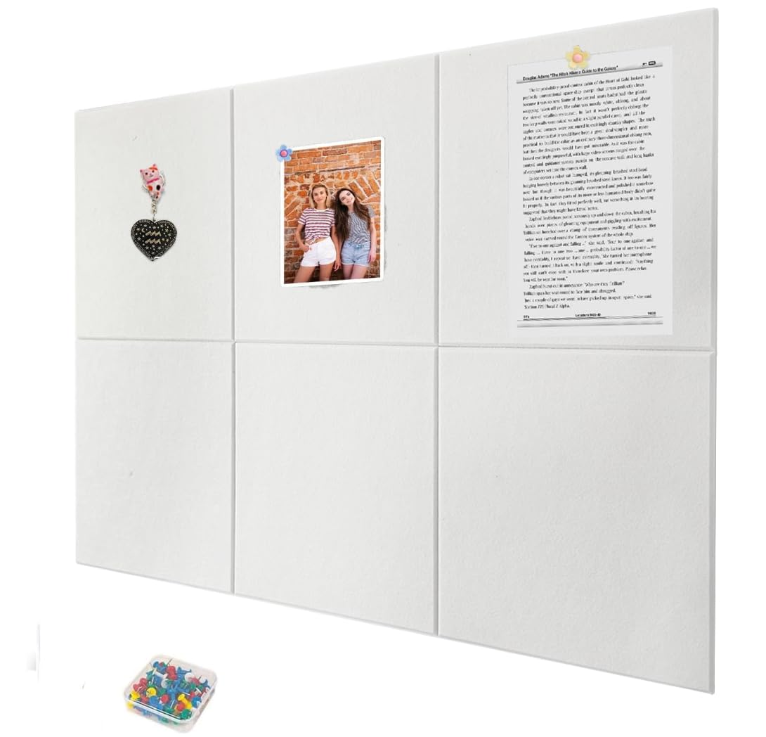 Yunihome Cork Board for Walls 36" x 24", 6 Pack Felt Bulletin Board Wall Tiles with 30 Push Pins for Home Kitchen School Office Wall DIY Decorative