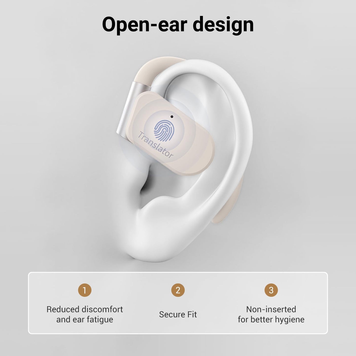 ANFIER M9 Language Translator Earbuds Open-Ear Headphones Support 144 Languages & Accents Translation Earbuds Real Time Translator Device, Snug Fit, Ergonomic Ear Hooks Beige (Without Offline Package)