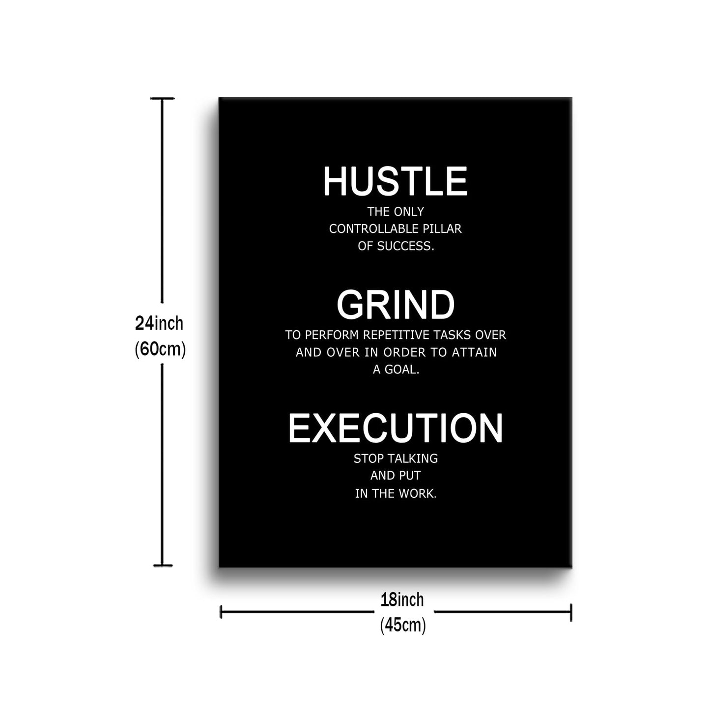 Motivational Poster Wall Art Inspirational Quotes Hustle Grind Execution Picture Print Positive Saying Painting Artwork for Modern Home Bedroom Office Workplace Stretched and Framed [18''W x 24''H]