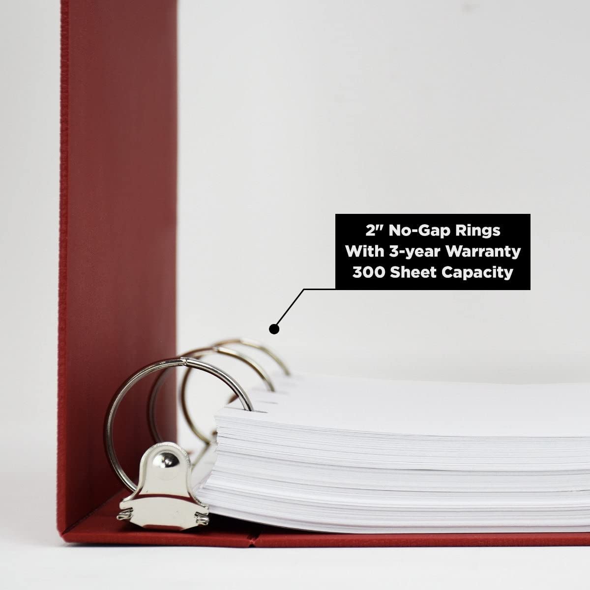 Carstens 2-Inch Heavy Duty 3-Ring Binder - Side Opening, Brick Red, Durable Plastic, Precision No-Gap Rings, Waterproof Covers, No Pockets, Holds 300 US Letter Sheets, BPA-Free, Made in USA (2828-3R)