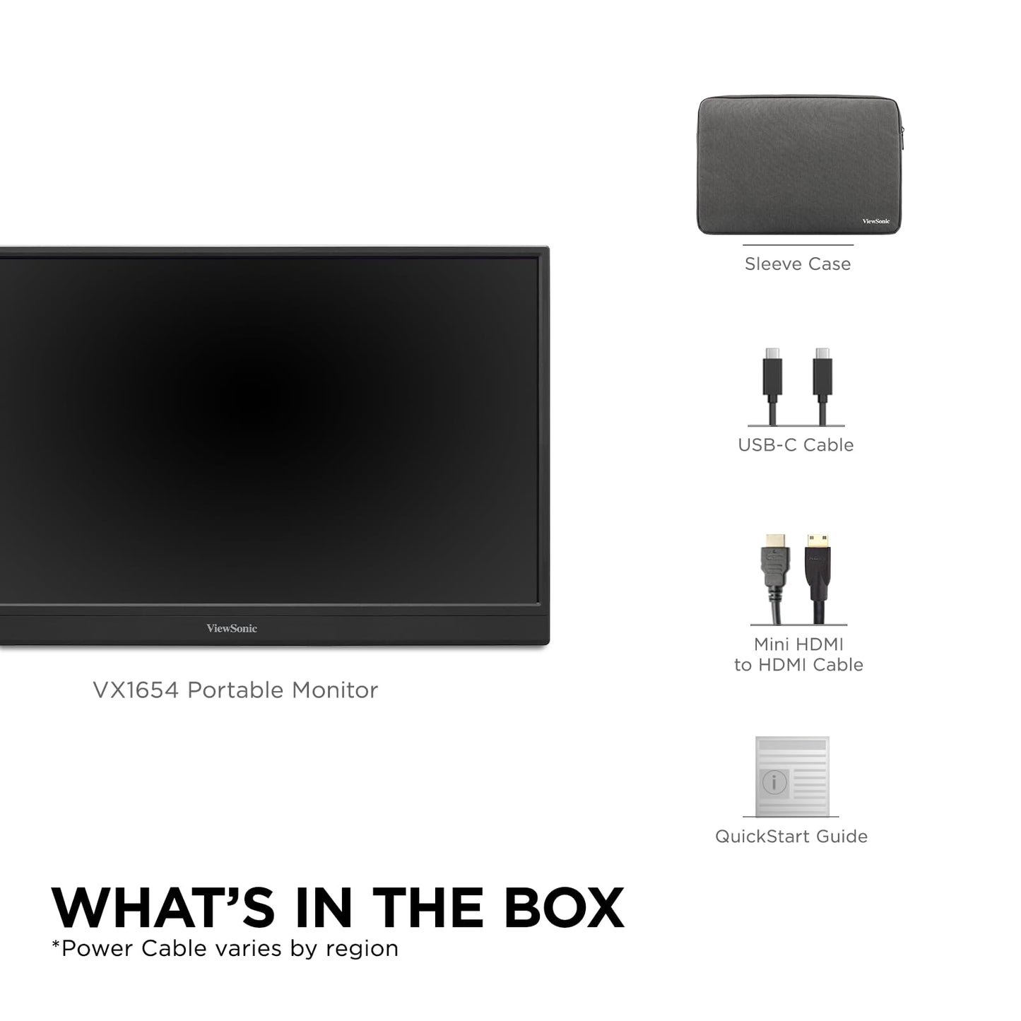ViewSonic VX1654 16 Inch 1080p Portable Gaming Monitor, IPS Display with 144Hz for Smooth Mobile Workspaces and Fast-Action Gaming, Built-in Stand, 60W USB-C, and Mini HDMI Inputs