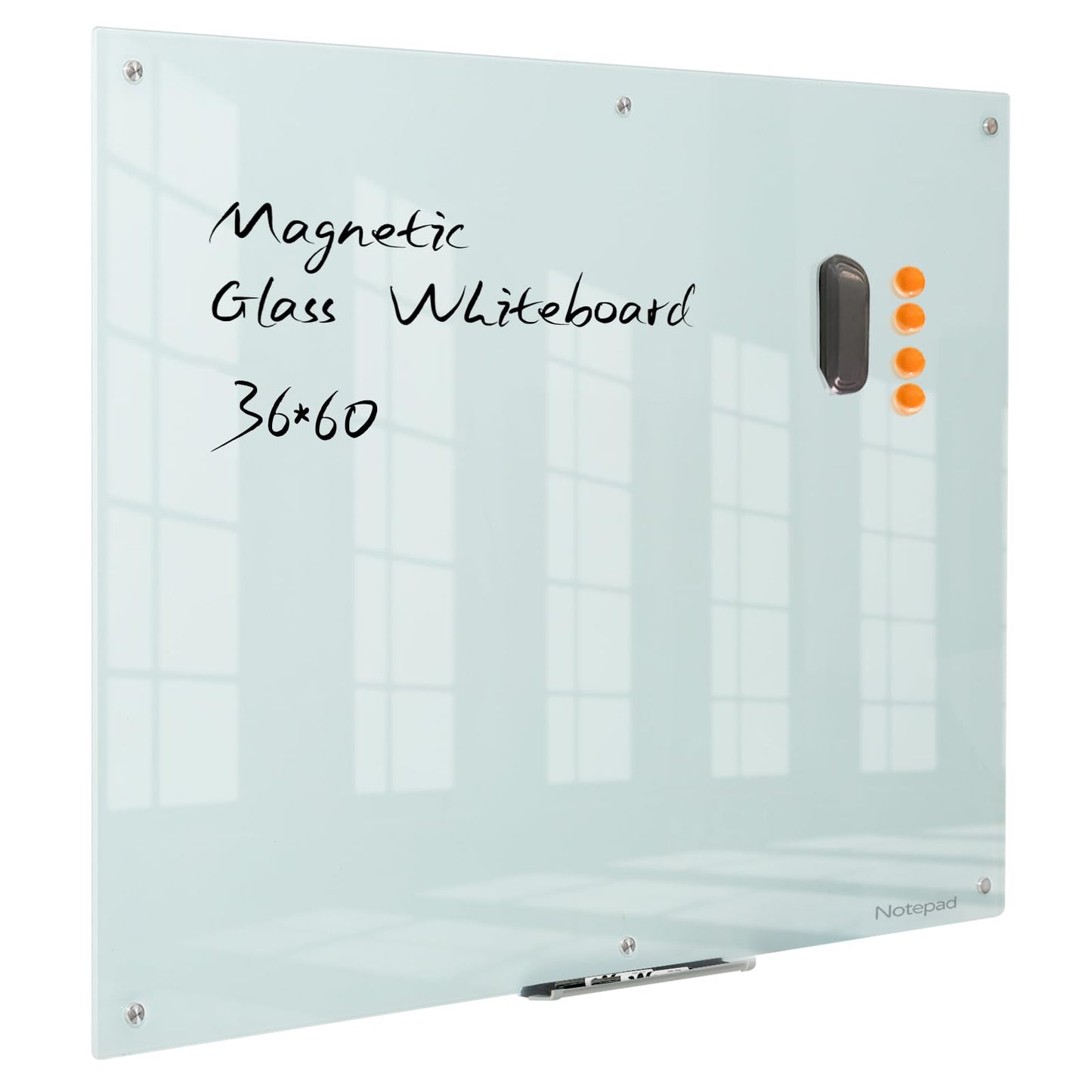 Notepad Glass Whiteboard 36*60Inches Magnetic Wall Mounted Frameless Glass White Board for Office, Home & School