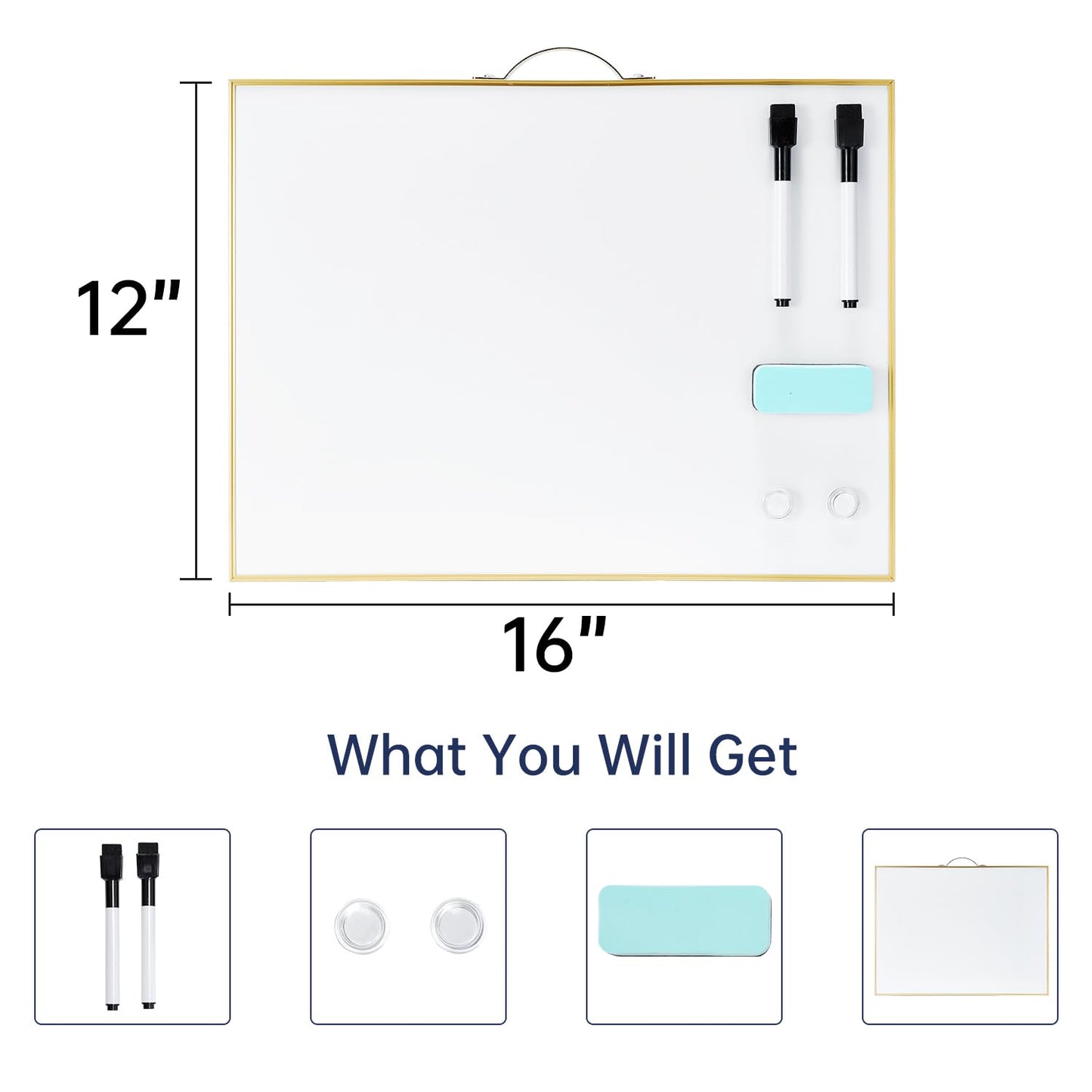 TSJ OFFICE Small Dry-Erase White-Board - 12 X 16 Inches Portable Aluminum Frame Mini Hanging Whiteboard with Handle, to Do List Notepad for Office, Home, School
