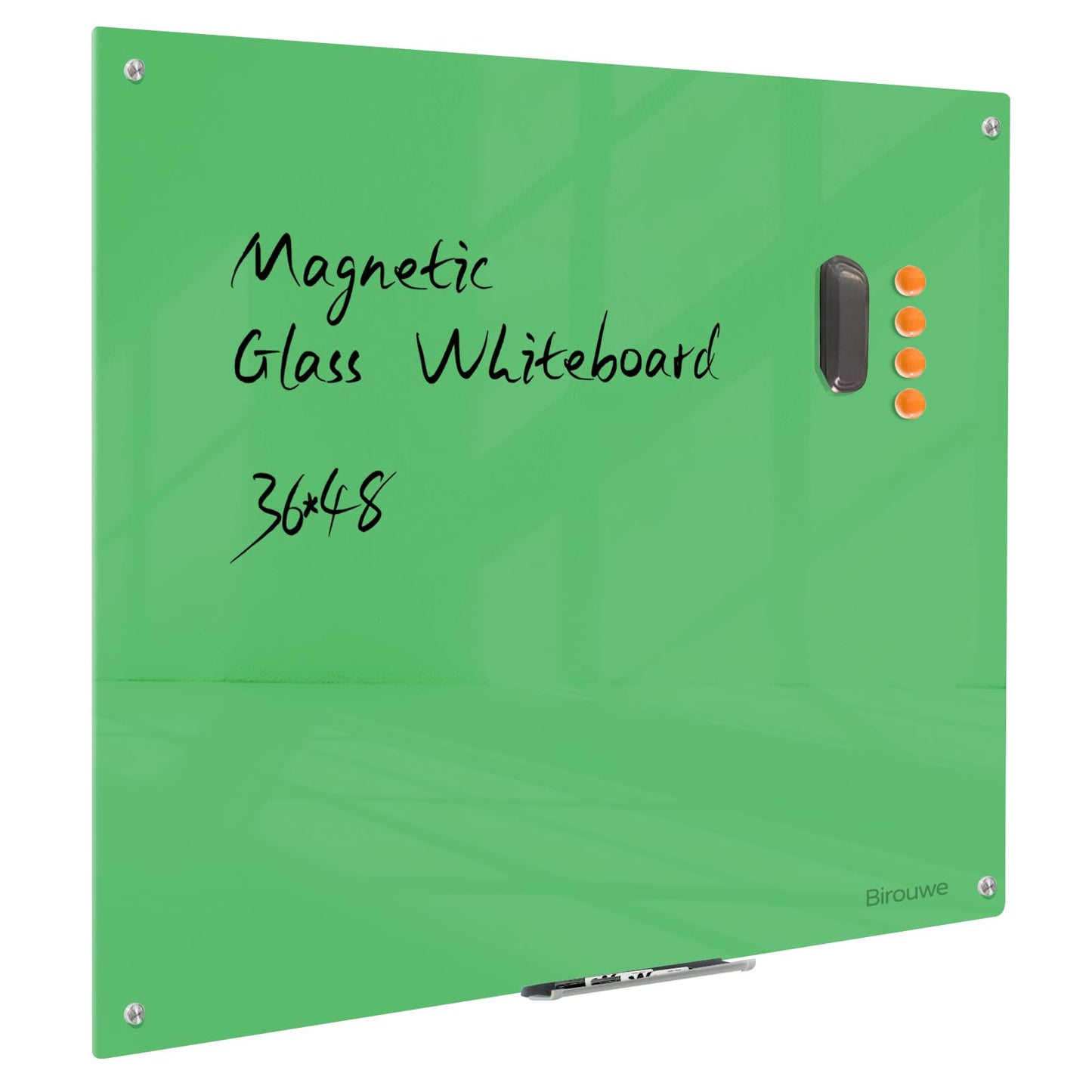 Magnetic Glass Dry Erase Board - White Board 48 x 36 Inch Wall Mounted Glass Whiteboard, Large Frameless Glass White Board for Wall Office, Home & School, Green