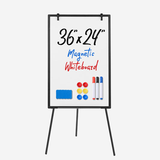 DUMOS White Board Easel 36 x 24 Inches, Magnetic White Board Dry Erase, Porbable Boards Height Adjustable, Dry Erase Board with Stand for School, Office and Home, Silver Aluminium Frame, Black