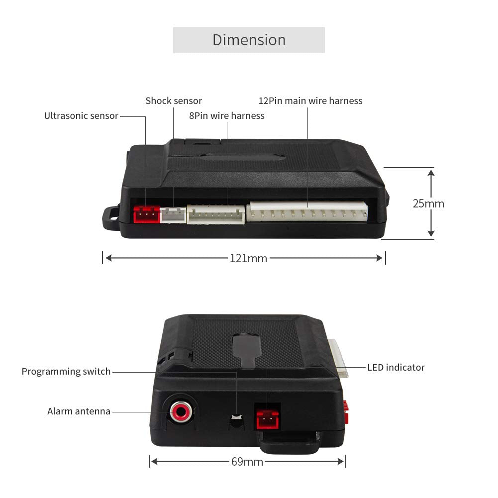 EASYGUARD EC203 Universal Version 2 Way car Alarm System with keyless Entry & LCD Pager Display, ultrasonic Sensor & Shock Sensor DC12V