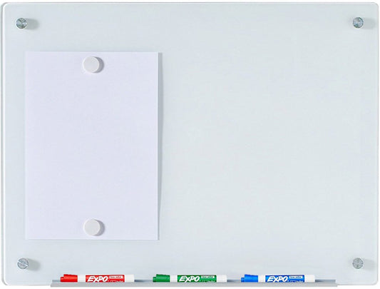 Audio-Visual Direct Magnetic White Glass Dry-Erase Board Set - 2' x 1.5' - Includes Magnets, Hardware & Marker Tray