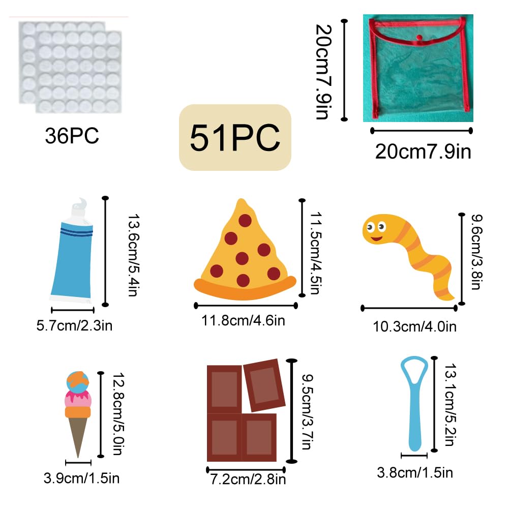 BEUNITONE 51 Pcs Felt Flannel Boards Stories Set Preschool Brush Your Teeth Felt Set Brushing Happy Tooth Hygiene Activity Stories Cute Fruits Felt Flannel Board Story Pieces for Gifts