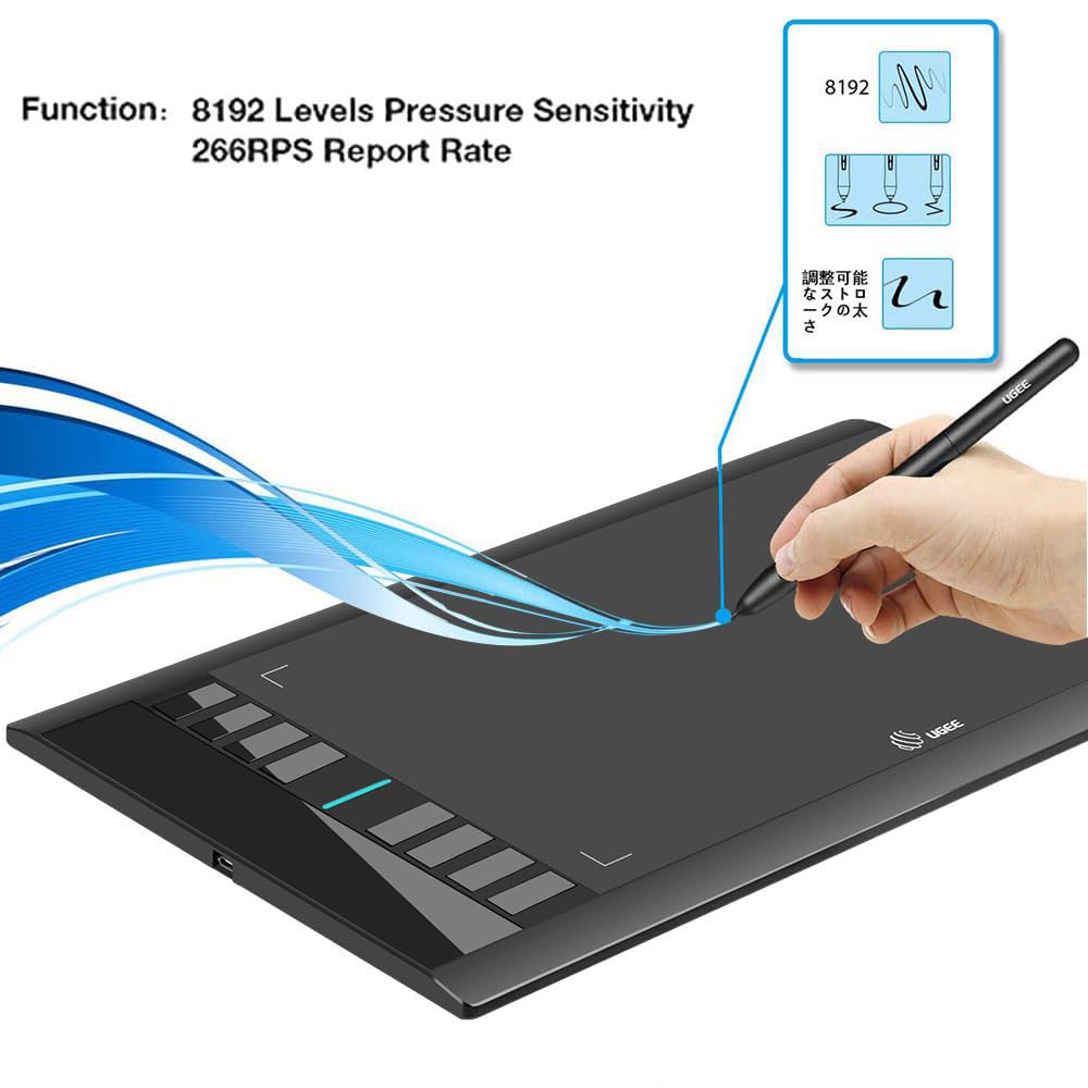 UGEE Drawing Tablet Graphics, M708 V2 Upgrade PC&Computer&Android Device,10x6 Inch Ultra Thin Large Graphic for PC, Pad with 8 Hot Keys Upgrade 16384 Level Battery-Free Stylus for Unleash Creativity