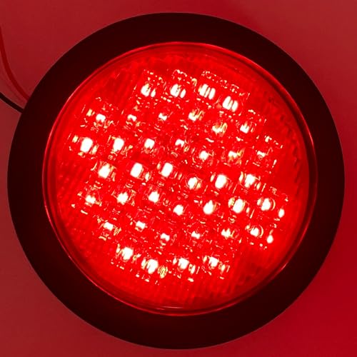 All Star Truck Parts 4in Round Red LED Brake Lights, 40 Diodes, Waterproof, Model ASA440R2, 2pcs, Rubber Grommet, 12V