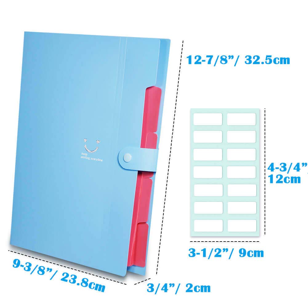 Selizo 6 Pcs Expanding File Folder with 5 Pockets Organizer Plastic A4 Size and 168 Pcs File Folder Labels for School Teacher and Office