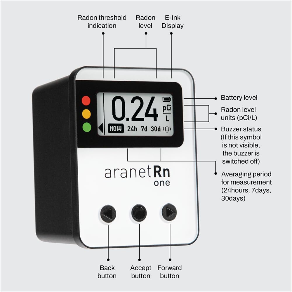 Aranet Radon One – Fast Home Radon Detector with 10-Minute Response, E-Ink Display, Battery Powered, Portable Real-Time Radon Monitor for Basements & Indoor Air Monitoring (Green)