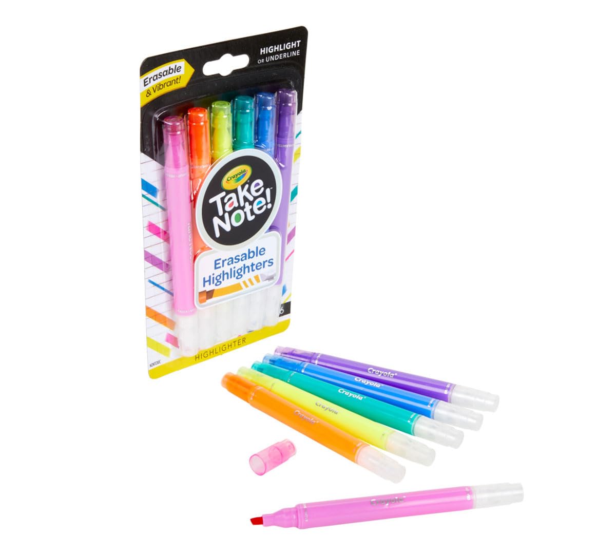 Crayola Take Note Erasable Highlighters (6ct), Teacher Essentials, Cute Aesthetic School Supplies, No Bleed Highlighters, Chisel Tip Marker Set