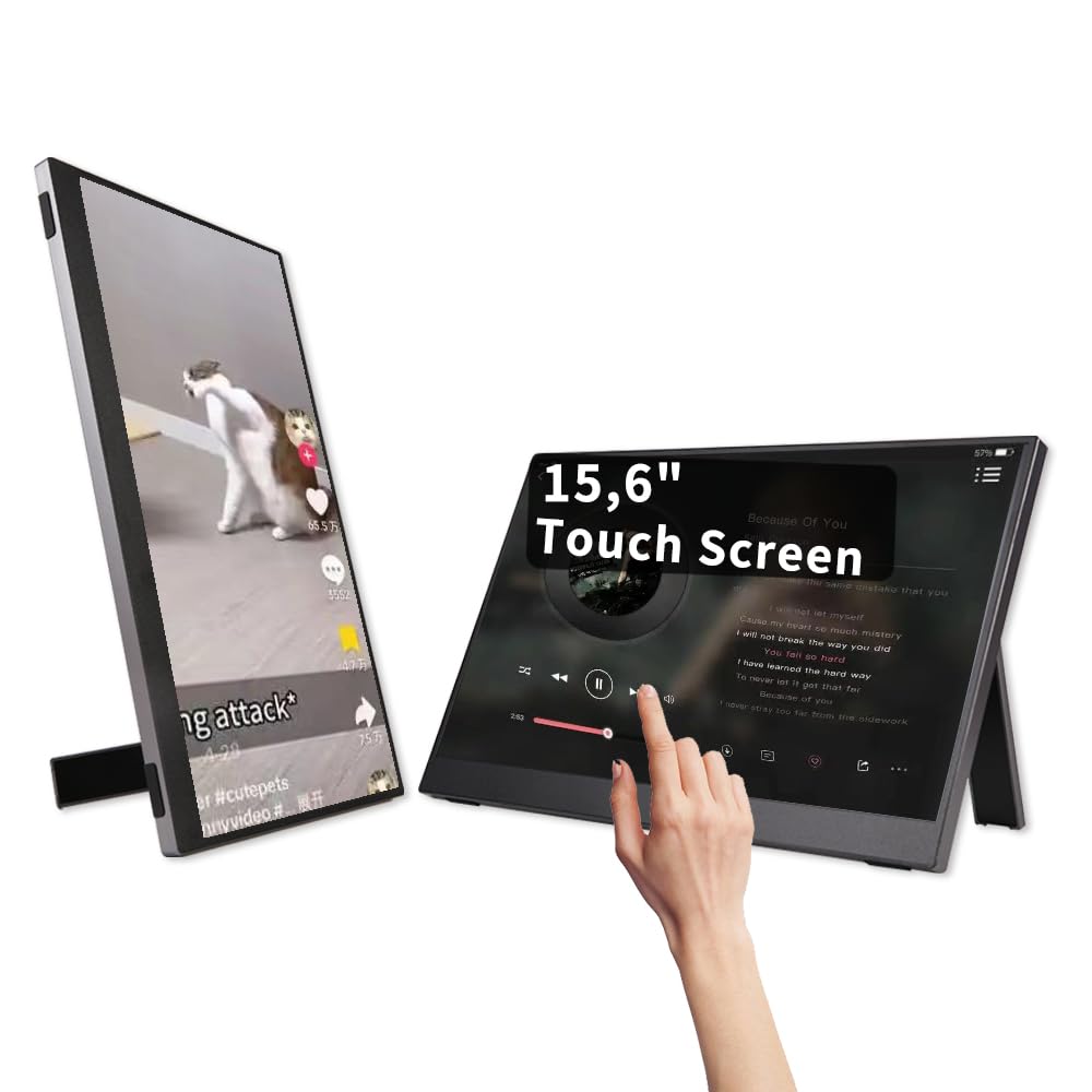 QQU 15.6 Inch Portable Monitor Touchscreen with Stand, Portable Travel Monitor 1080P IPS/HDR Laptop Screen Extender for Gaming and Computer Display, Compatible with Laptop PC Phone PS4/PS5 Switch