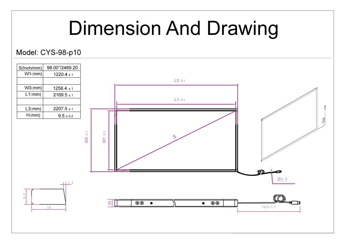 Chengying 98 inch Multi-Touch Infrared Touch Frame - IR Touch Panel - 98" Infrared Touch Screen Overlay - USB Interface - HID Compatible
