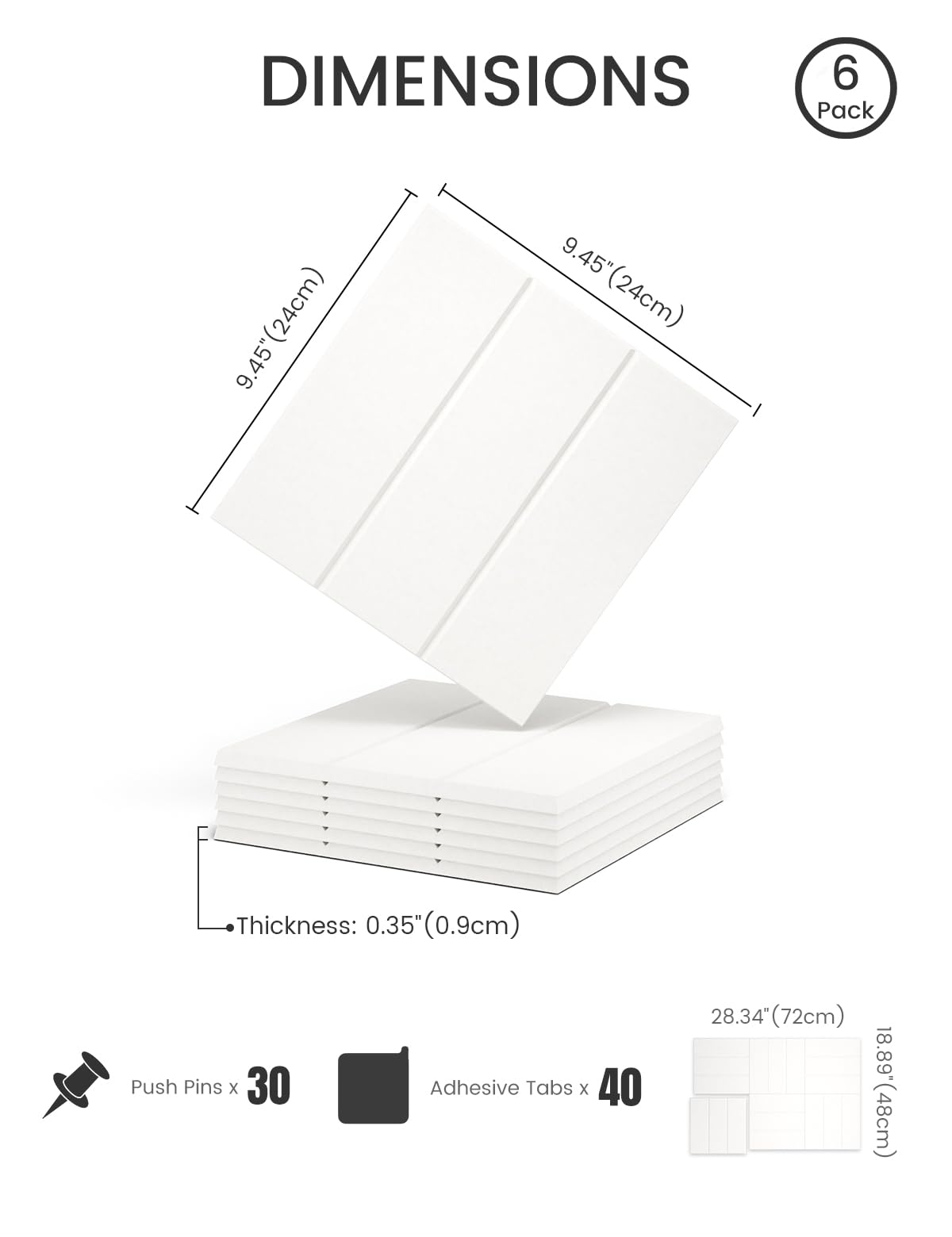 Felt Bulletin Board Tiles -28"x18" with 40 Adhesive Tabs, Cork Board Alternative for Office Decor, Push Pin Board Wall Organizer 6-Pack(Milky White)