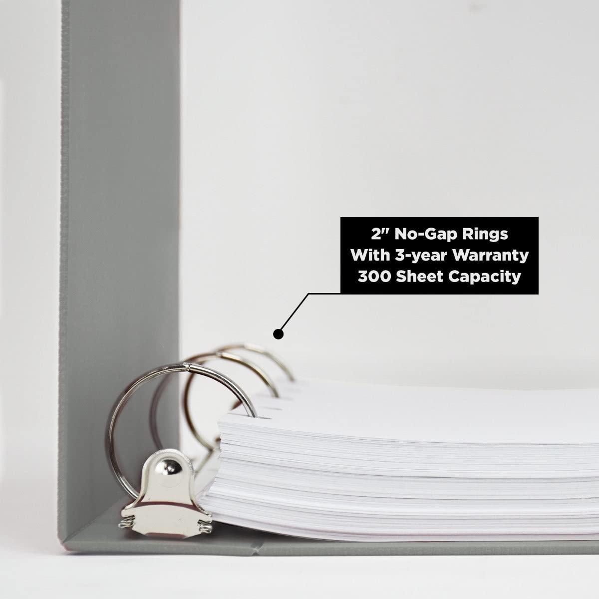 Carstens 2-Inch Heavy Duty 3-Ring Binder - Side Opening, Ash Gray, Durable Plastic, Precision No-Gap Rings, Waterproof Cover, No Pockets, Holds 300 Letter-Sized Sheets, BPA-Free, Made in USA (2822-3R)